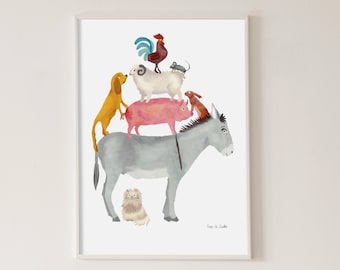 Animal Pyramid Poster – Farm Animals Print, Kids Room Decor