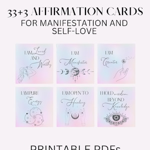 33+3 Tarjetas de Afirmación Imprimibles, Manifestación, Amor Propio y Sanación, Tarjetas Motivacionales para el Apoyo de las Mujeres, Atraer Confianza, DIGITAL