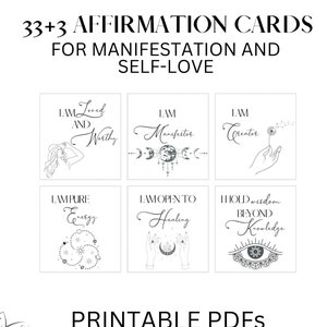33+3 druckbare Affirmationskarten, Manifestation, Selbstliebe und Heilung, Motivationskarten für Frauen Unterstützung, Vertrauen anziehen, DIGITAL BW