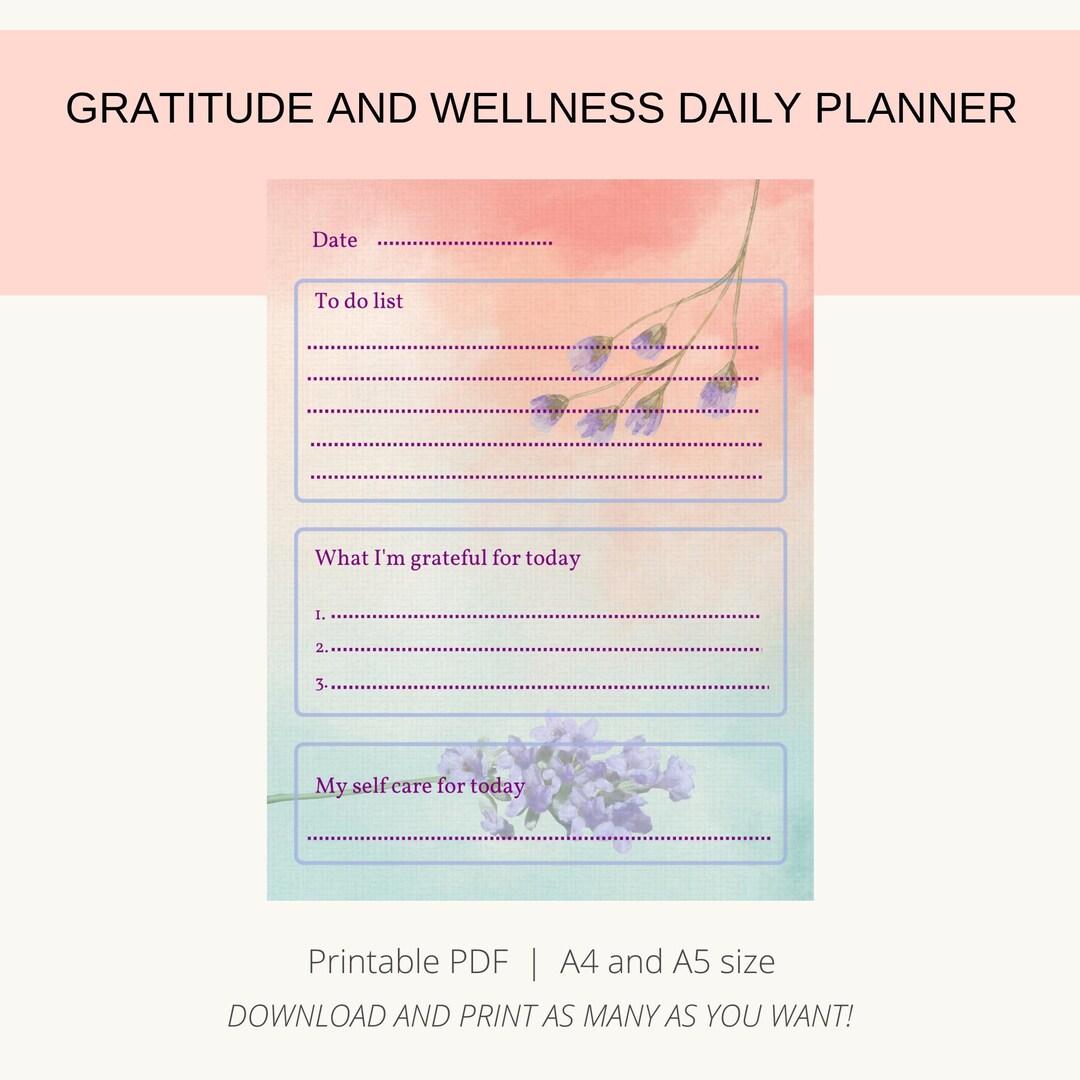 Wellness Planner, Gratitude Printable, Daily Organizer, Digital Instant ...