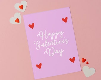 Happy Galentine's Day Card, Hearts Greeting Card, A6 Card, Purple Heart Design, Friendship, Best Friend Gift