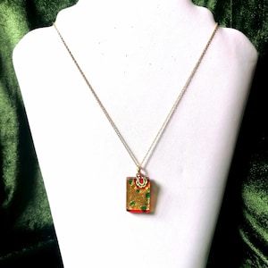Vintage Mille Fiori Dichroic Art Glass Pendant Gold Tone Necklace