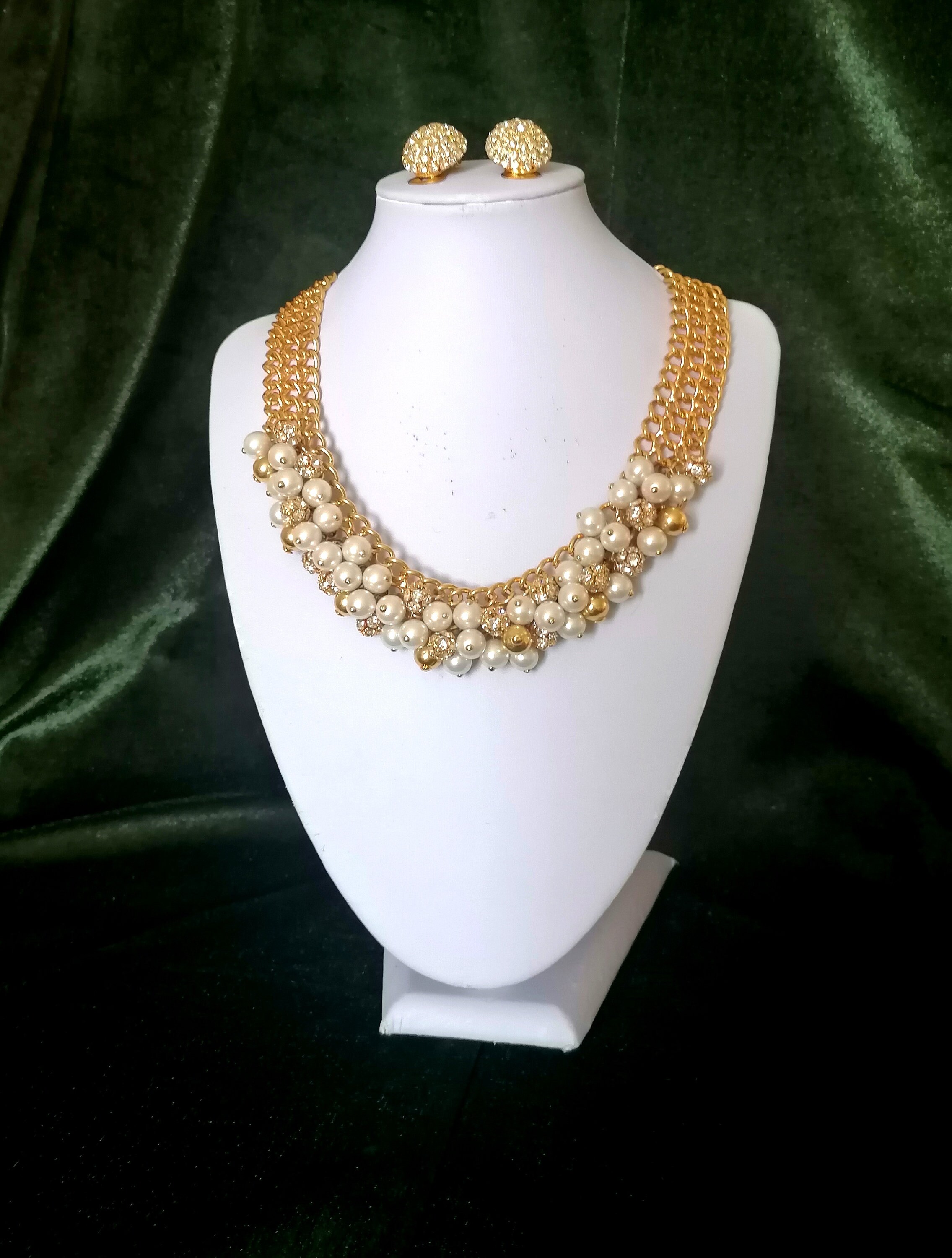 Vintage Eighties Bright Yellow Gold Tone Triple Chain Faux