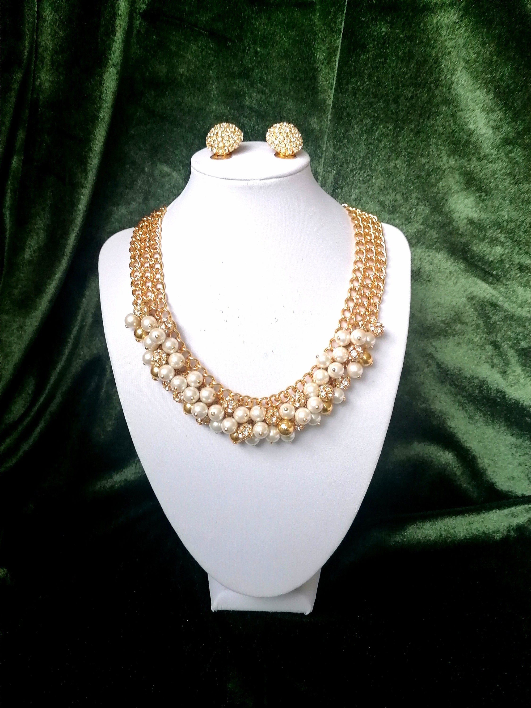 Vintage Eighties Bright Yellow Gold Tone Triple Chain Faux