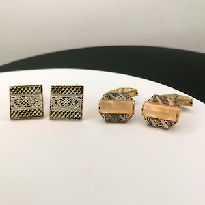 Vintage Damascene Cufflinks 2 Pairs Gold Plated Ornate