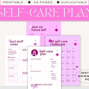 Pink Self Care Planner, Self Care checklist, Self Care Journal, Mood & Wellness Tracker, 2023 Self Care, 30 Days Self Care Challenge
