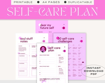 Pink Self Care Planner, Mood & Wellness Tracker (Printable PDF)