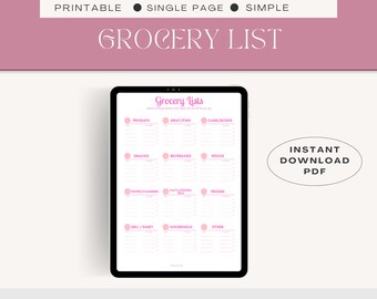 Printable Grocery Shopping List, Thanksgiving, Easy Shopping (Instant Download)