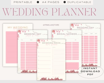 Printable Wedding Planner, Checklist, Contacts List (Digital Download)