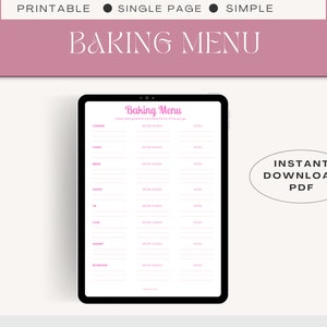 Printable Instant Baking Menu, Thanksgiving Baking Menu List, Christmas Baking Menu List, Baking Made Easy, Bakery menu