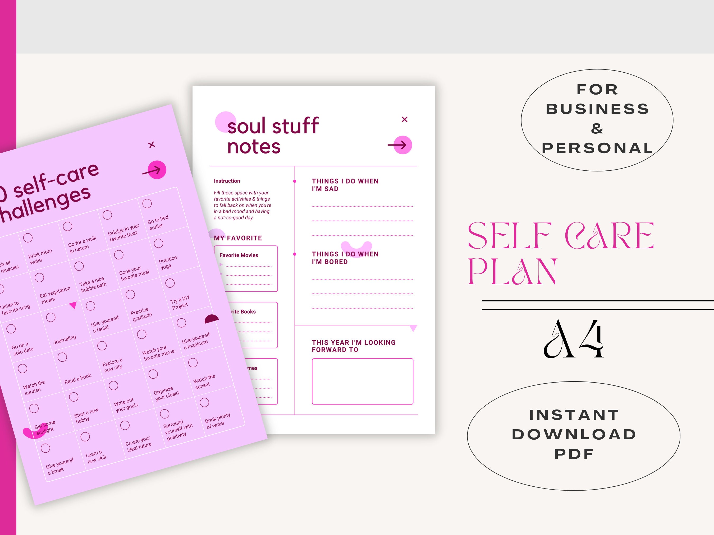 Pink Self Care Planner, Mood & Wellness Tracker (printable PDF) - Etsy