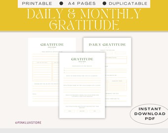 Daily & Monthly Gratitude Planner, Minimalist Worksheet (Digital Download)