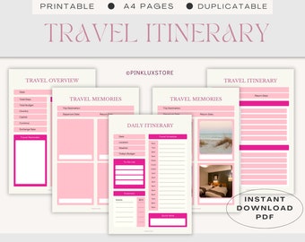 Printable Travel Planner, Trip Itinerary, Travel Budget (Digital Download)