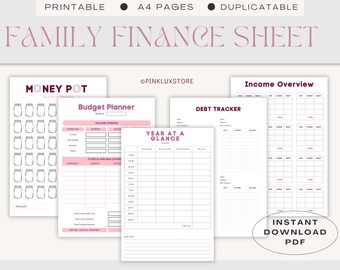 Family Finance Planner, Budget, Debt Tracker (Printable)