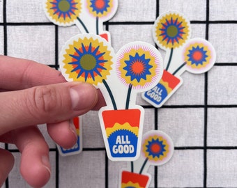 Funky Flower Sticker, Weather-Resistant Vinyl Sticker, 3" Sticker, Decorated Flower Sticker