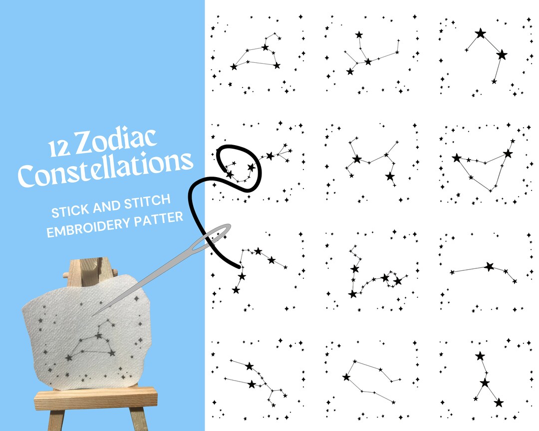 Zodiac Constellation Stick and Stitch Embroidery Pattern, Zodiac Signs