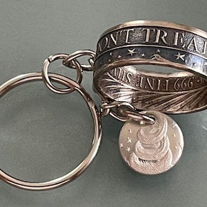 Don&#39;t Tread on Me Silver Coin Ring with Keychain