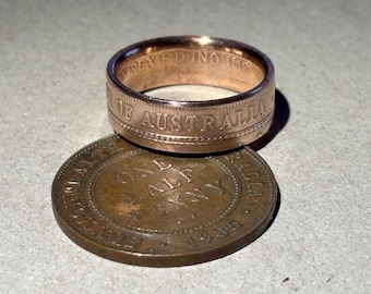 Australian half penny coin ring