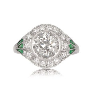 Art Deco Style Round Cut Lab Created Diamond & Green Emerald Engagemen, Wedding 14Kt White Gold Filled Ring In 14KT White Gold Filled