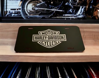 Harley Davidson Engraved Car Tag Black Aluminum Front License Plate