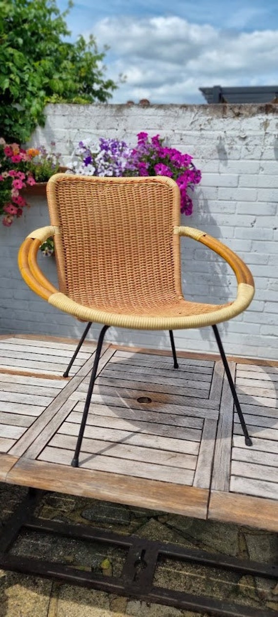 Buy Mid Century Poly Rattan and Bamboo Shell Chair Online in India Etsy
