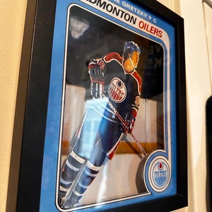 Muurkunst hockey 8 x 10 - parodie Wayne Gretzky Edmonton Oilers 1979 Shadowbox - muurkunst sportkaart