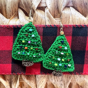 PATTERN - Crochet Christmas Tree Earrings with Beads