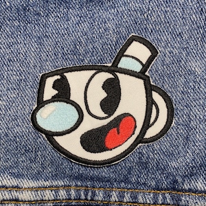 Cup Blue Embroidered Patch. Gaming Inspired Patches. Iron On Backing.