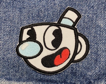 Cup Blue Embroidered Patch. Gaming Inspired Patches. Iron On Backing.