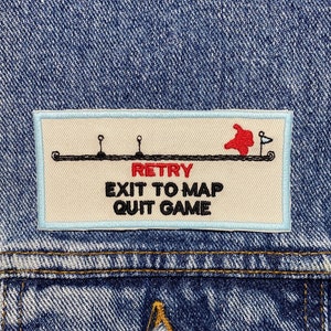 Retry Embroidered Patch. Gaming Inspired Patches. Iron On Backing.