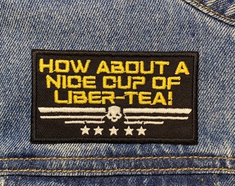 Liber-Tea Embroidered Patch. Gaming Inspired Patches. Iron On Backing.