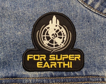 Super Earth Embroidered Patch. Gaming Inspired Patches. Iron On Backing.