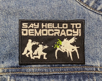 Democratie geborduurde patch. Op games geïnspireerde patches. Opstrijkbare achterkant.