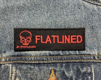 Flatlined Embroidered Patch. Gaming Inspired Patches. Iron On Backing.
