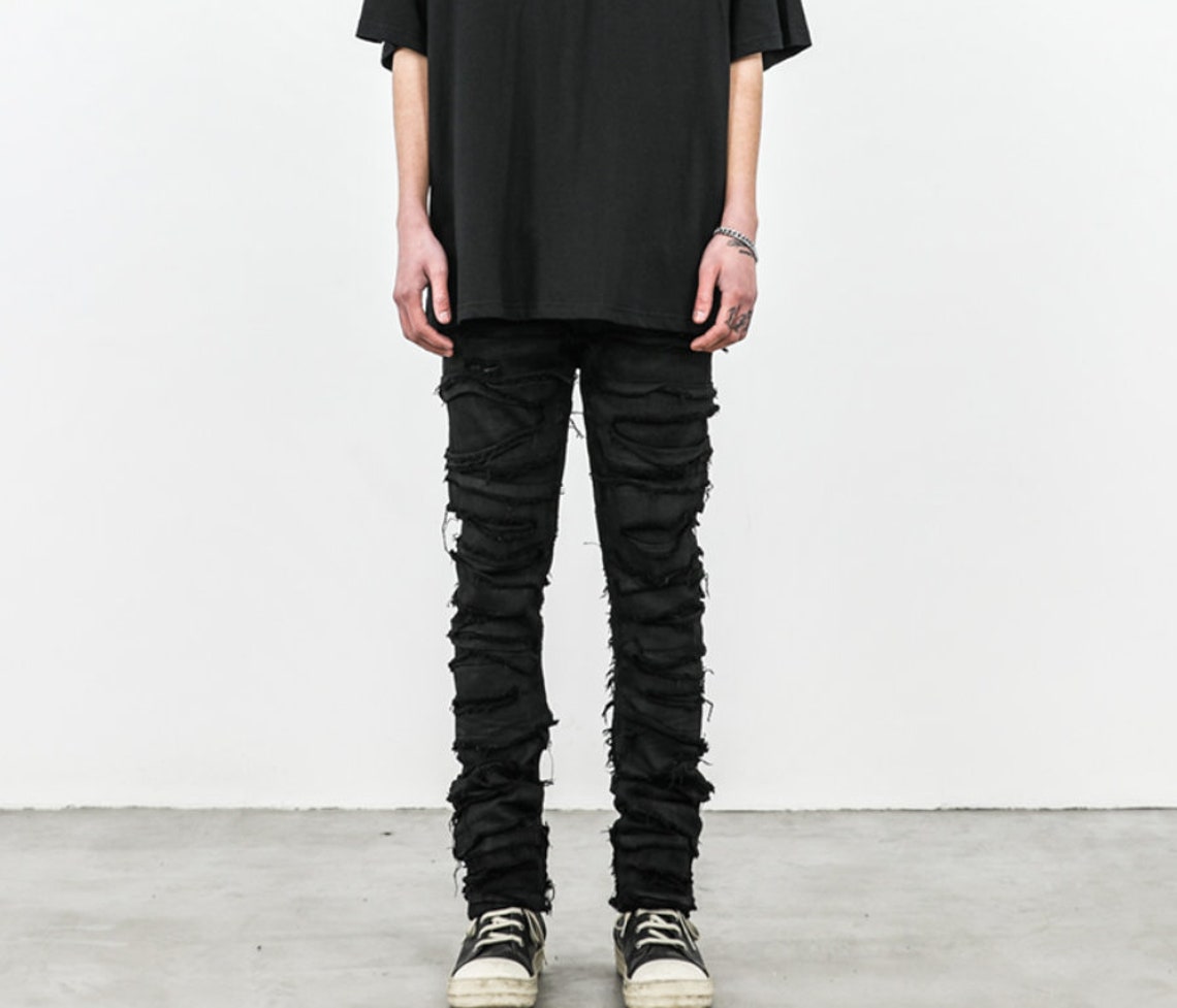 Y2K Stacked Ripped Jeans for Men Etsy