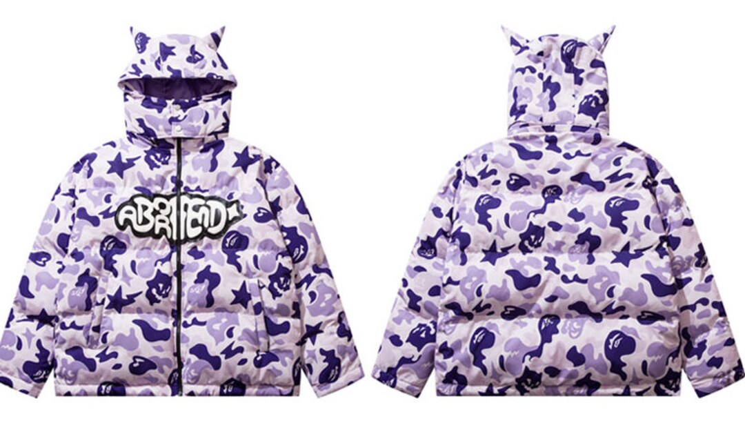 Y2K Streetwear Removable Hood Puffer Jacket With Horns for Men Etsy