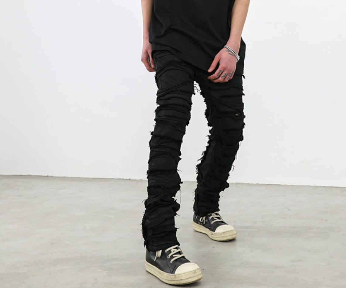 Y2K Stacked Ripped Jeans for Men Etsy