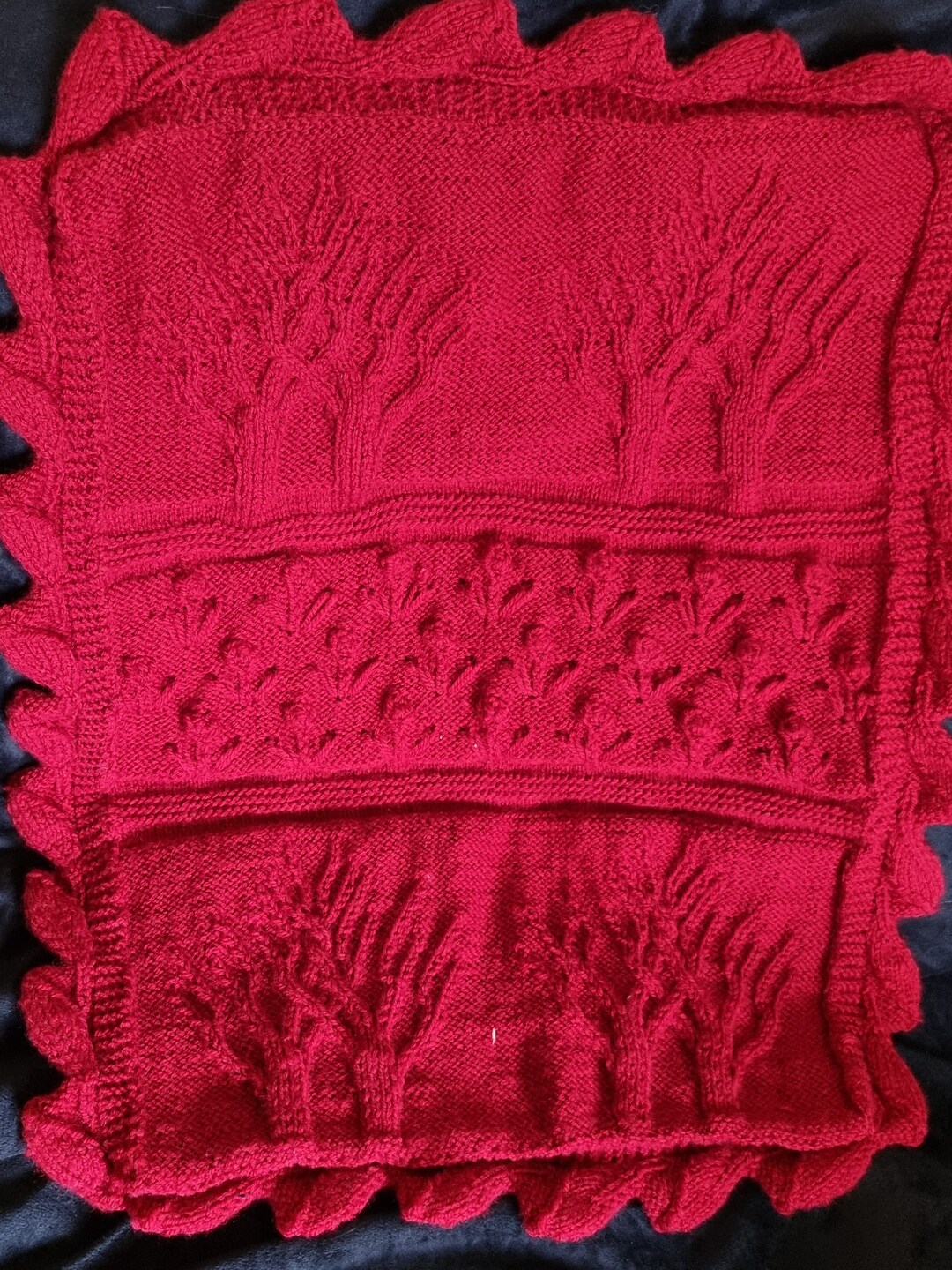 Hand Knit Baby Blanket Aran Trees and Tulips Forest Deep Etsy