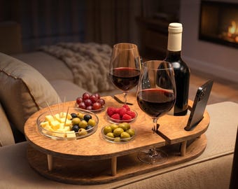 Wine bar with 4 glass bowls | for sparkling wine | Champagne bar | handcrafted from wood | snack bar | lounge bar | personalized gifts | camping