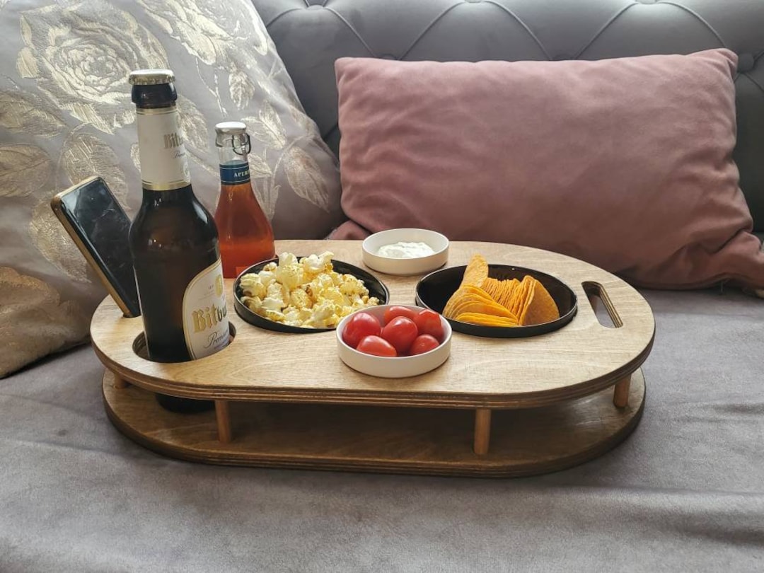 Handmade Wooden Couch Bar With Bowls Unique Snack Bar Etsy