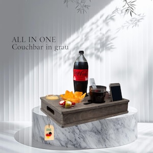 Couch box in gray with 4 glass bowls | unique snack bar | customizable | sofa butler | tray | sofa bar | couch organizer
