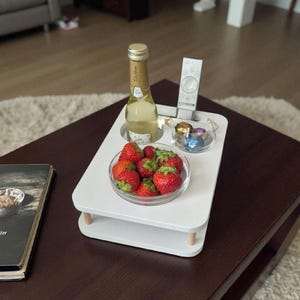 Snack bar with 2 glass bowls YOLO in white - PERSONALIZABLE - Couch bar snack box sofa tray couch butler