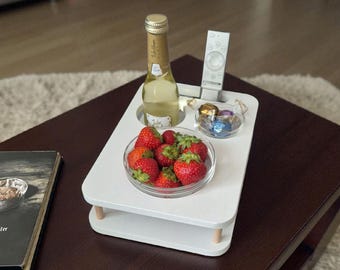 Snack bar with 2 glass bowls YOLO in white - PERSONALIZABLE - Couch bar snack box sofa tray couch butler