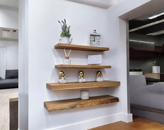 Handcrafted wall shelf made of solid oak | floating shelf | shelf with live edge | oak shelf | kitchen shelf | living room