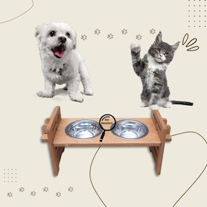 Customizable oak feeding station - Height-adjustable feeding bowl for dogs and cats | Wooden feeding bowl | Dog bowl