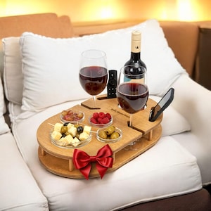 Wine bar with 4 glass bowls | for sparkling wine | champagne bar | handmade from wood | snack bar | couch bar | unique gift idea | camping