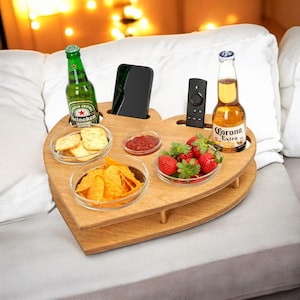 Couch bar with 4 glass bowls | handmade | wood | customizable | snack bar | sofa butler | sofa tray | snack box | bedside bar
