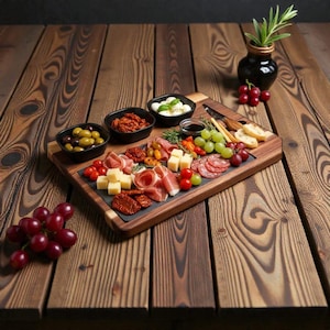 Servierbrett aus Holz mit Schieferplatte & Schalen inkl. Käsemesser | Serviertablett | PERSONALISIERBAR Geschenk Hochzeit Einzug Küche