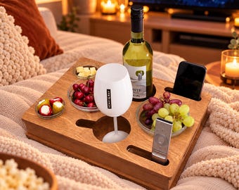 Customizable Couch Box with 4 Glass Bowls | Couch Bar Snack Box | Snack Bar | Sofa Butler | Couch Tray with Drink Holders | Sofa Bar