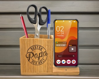 Personalized Desk Organizer "Best Dad" Cell Phone Holder Pen Holder Desk Accessories Office Gadget Home Office Pen Organizer